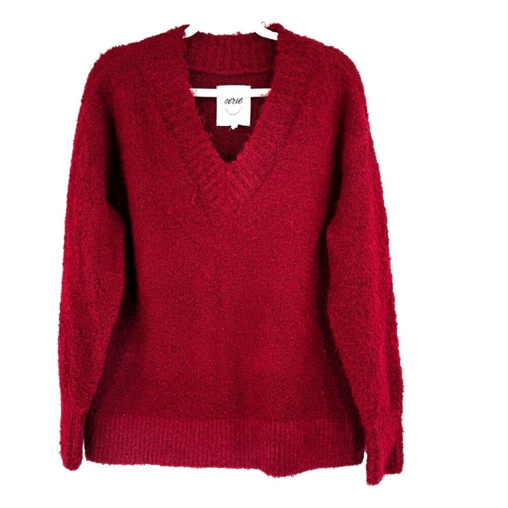 NWT Aerie Women's Red V-Neck Long Sleeve Sweater Chunky Soft Size M Wool Blend